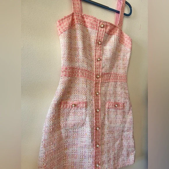 Amanda Uprichard 'Archie' Dress Size Medium Pink Tweed - Picture 2 of 8